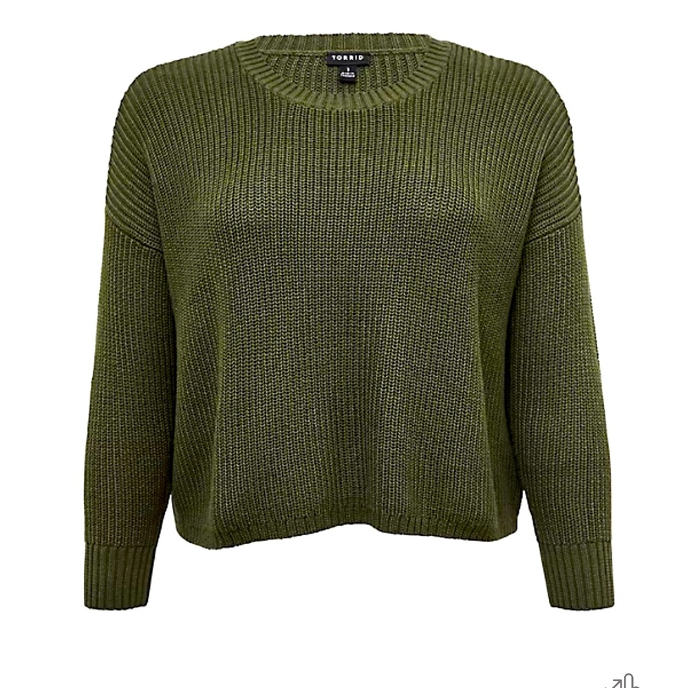 Torrid size 00 olive green drop shoulder crop pullover sweater punk goth emo